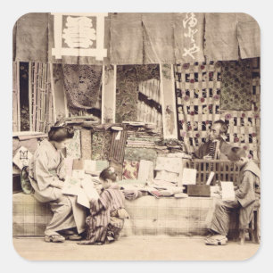 A Japanese cloth store, c.1890 (hand coloured phot Square Sticker