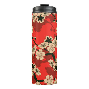 a Japanese style seamless tile with a cherry tree Thermal Tumbler
