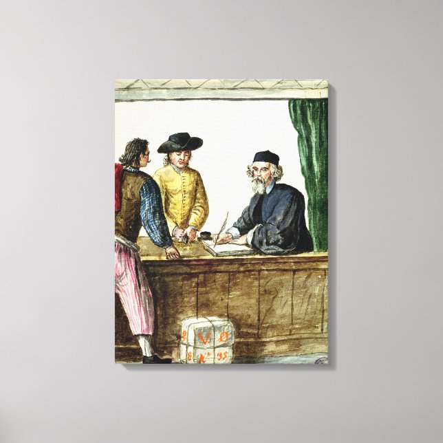 A Jewish Shopkeeper With Two Clients Canvas Print (Front)