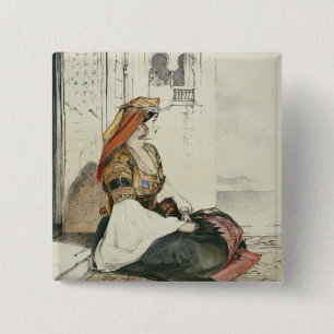 A Jewish Woman of Gibraltar, from 'Sketches of Spa 2 Inch Square Button