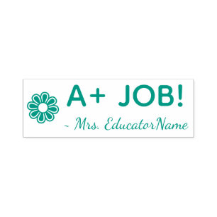 "A+ JOB!" + School Teacher Name Rubber Stamp
