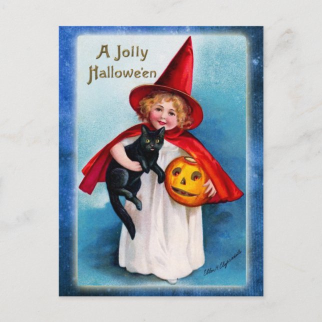 A Jolly Halloween from the Little Witch Postcard (Front)