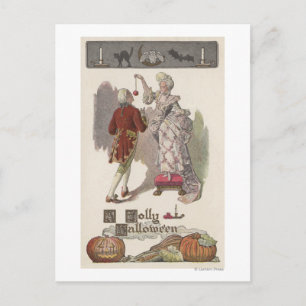 A Jolly HalloweenRestoration Dressed Couple Holiday Postcard