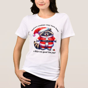A jolly raccoon celebrating Christmas in style Tri-Blend Shirt