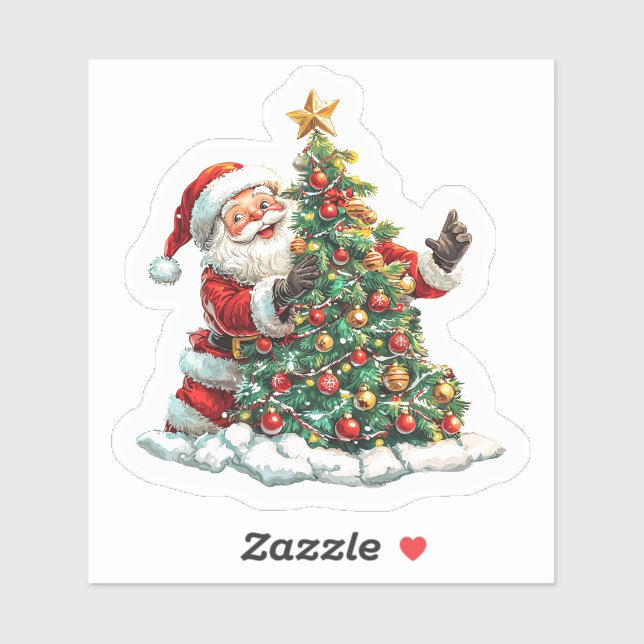 A Jolly Santa Joyfully Decorating a Christmas Tree (Sheet)