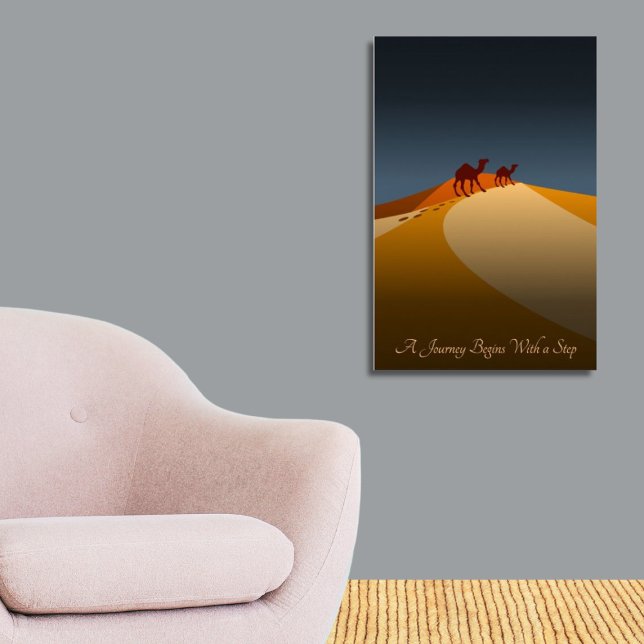 A Journey Begins With A Step, Orange & Blue Desert Poster (A Journey Begins With A Step, Orange & Blue Desert Poster, Livingroom)