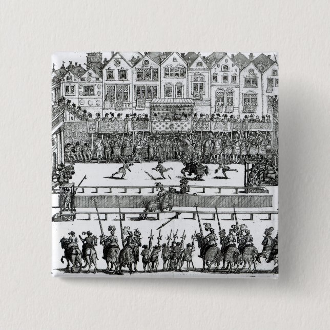 A Jousting Scene 2 Inch Square Button (Front)