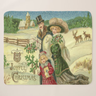 A Joyful Christmas Vintage Art Sherpa Blanket
