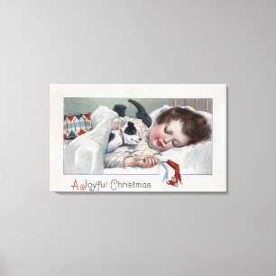 A Joyful ChristmasBoy Sleeping with Puppy Canvas Print