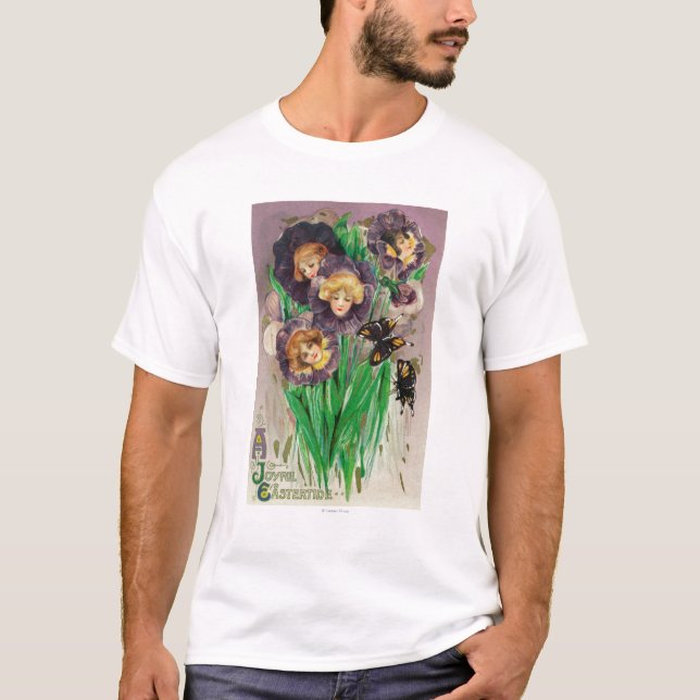 A Joyful Easter Violets with Women Heads Scene T-Shirt (Front)
