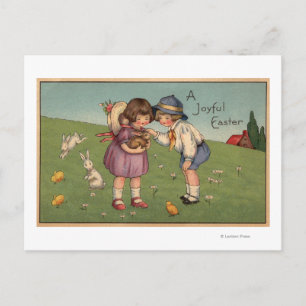 A Joyful EasterKids Holding to Bunny Holiday Postcard