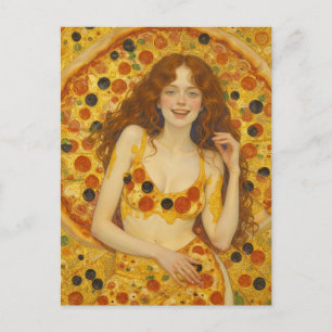 A Joyful Woman With Pizza Dress Postcard