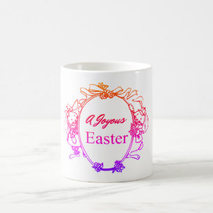 A Joyous Easter Cute Easter Bunnies Typography Coffee Mug