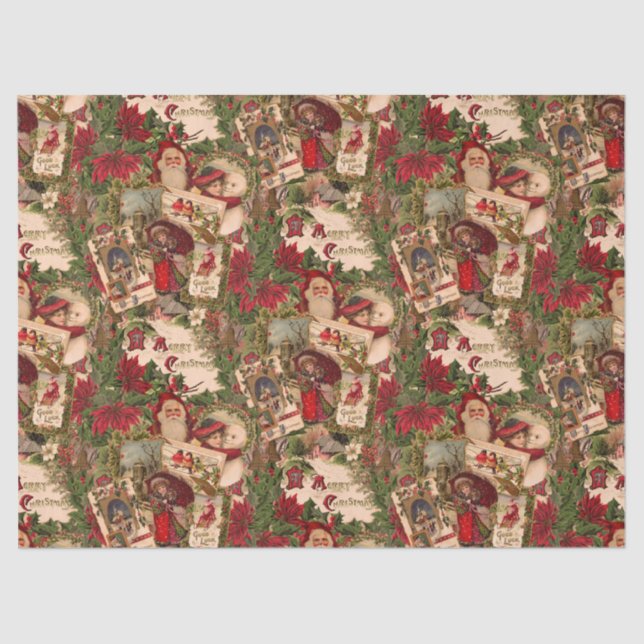 A Jumble of Victorian Holiday Postcards Tissue Paper (Front)