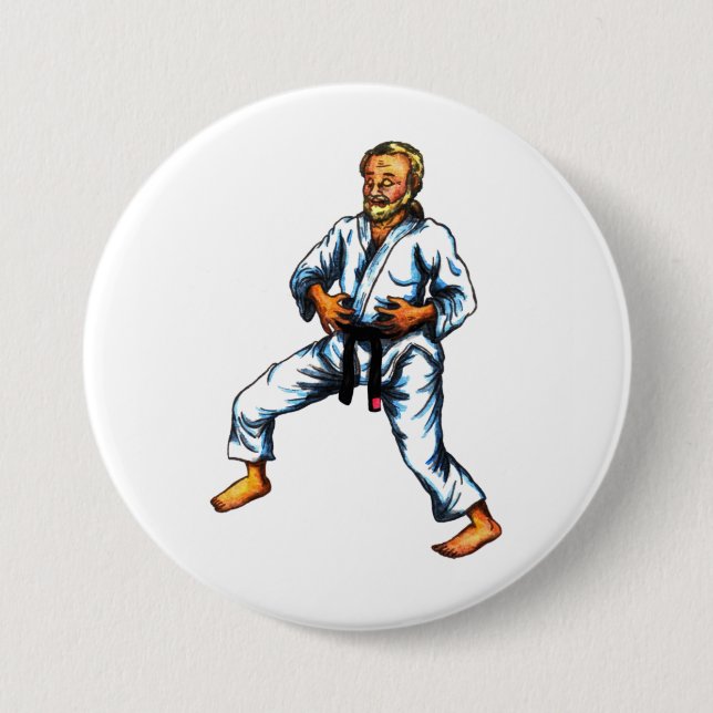 a karate fighter practising breathing exercises in 3 inch round button (Front)