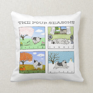 A Keeshond Enjoys the Four Seasons - Fun Dog Art Throw Pillow