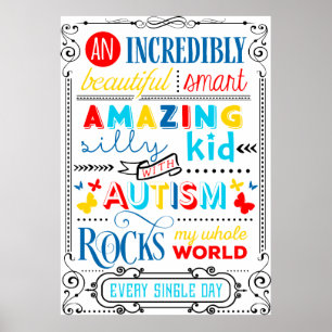 A Kid With Autism Rocks My World Typography Poster