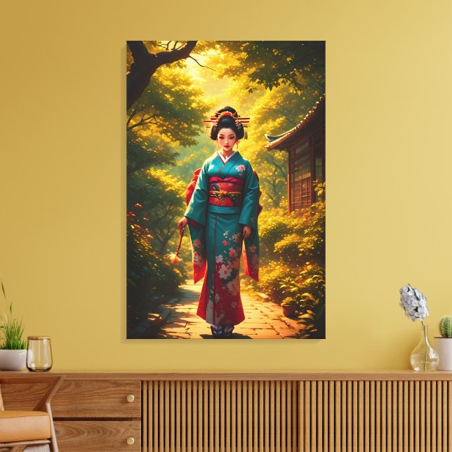 A Kimono's Radiance Canvas Print (Insitu(LivingRoom))