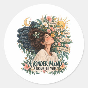 A Kinder Mind A Brighter You Mental Health Mug Classic Round Sticker