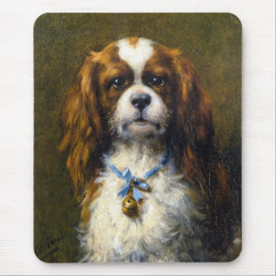 A King Charles Spaniel With A Blue Ribbon Mouse Pad