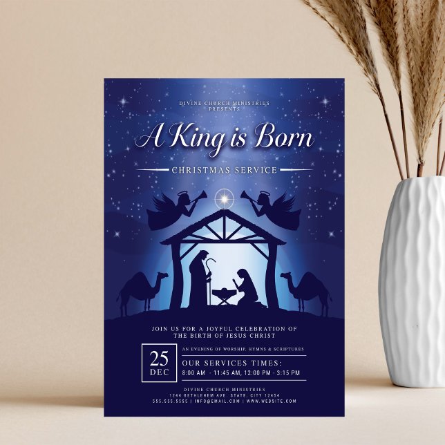 A King is Born Blue Nativity Scene Church Flyer (Creator Uploaded)
