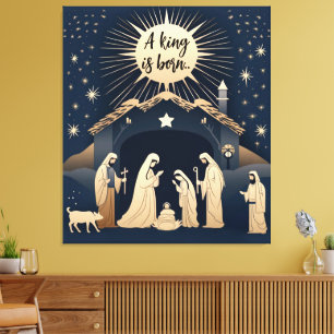 A King is born Christmas Nativity Scene Canvas Print