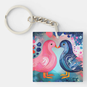 "A Kiss in Feathers" Happy Valentine's Day Keychain