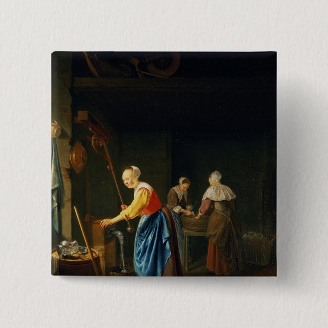 A Kitchen Scene 2 Inch Square Button (Front)