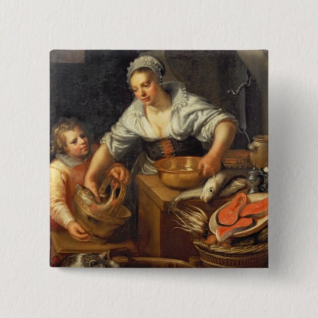 A Kitchen Scene 2 Inch Square Button (Front)