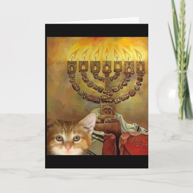 A kitten and a Menorah Holiday Card (Front)
