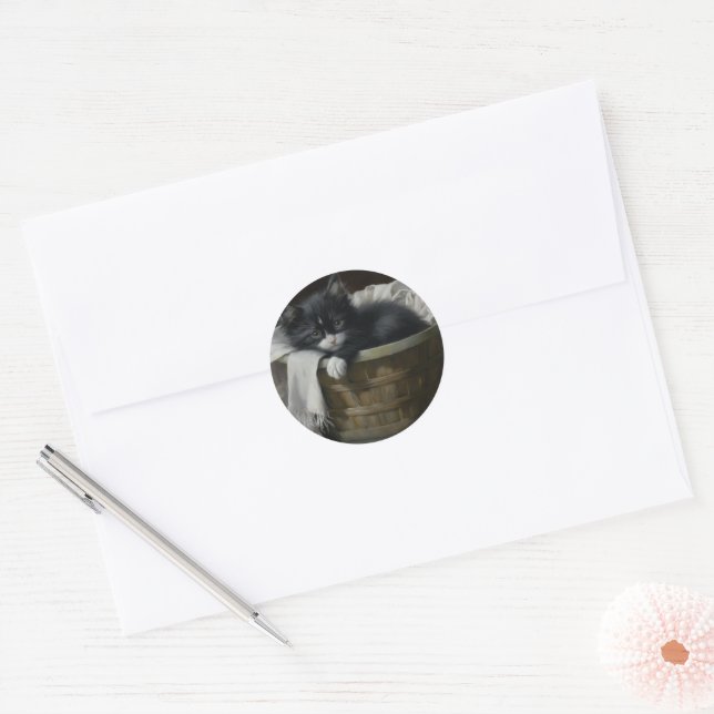 A Kittens Cozy Corner Classic Round Sticker (Envelope)