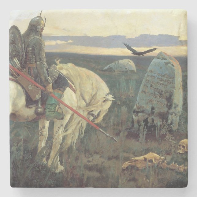 A Knight at the Crossroads (by Viktor Vasnetsov) Stone Coaster (Front)