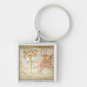 A knight carrying a flaming torch keychain