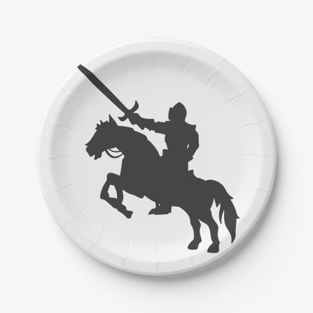 A knight on a horse - Choose background colour Paper Plate (Front)