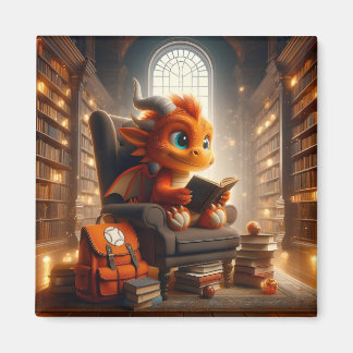 À la bibliothèque - Orange Dragon Magnet