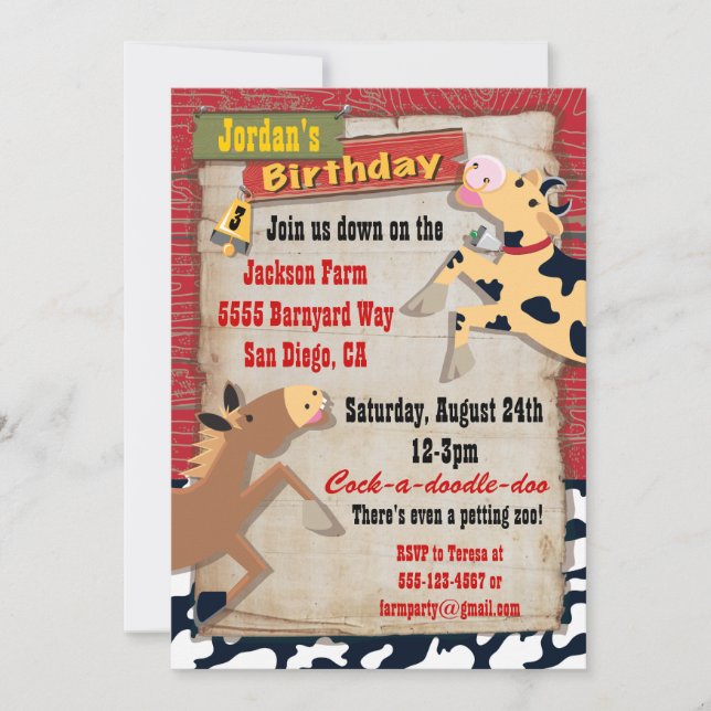 À la ferme Invitations de fête d'anniversaire (Devant)