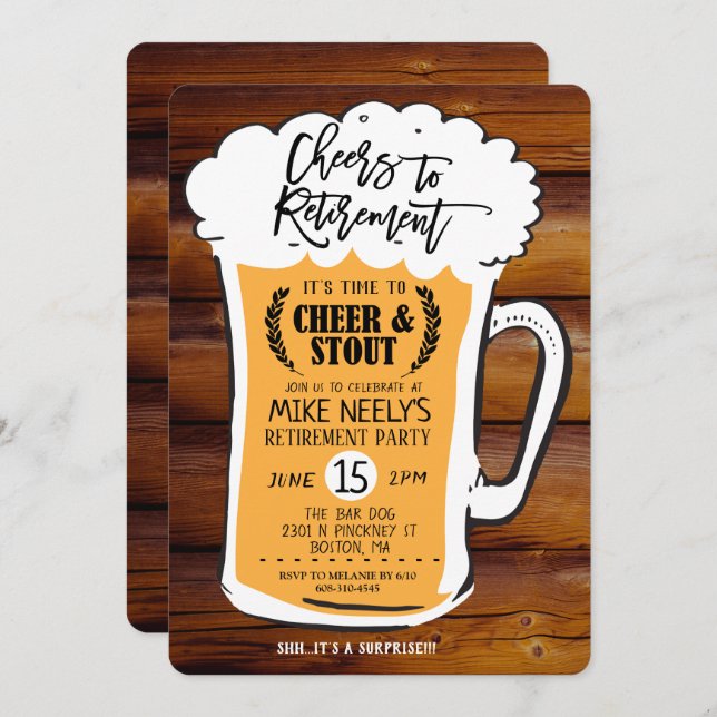 À la retraite Bière Invitation de retraite (Devant / Derrière)
