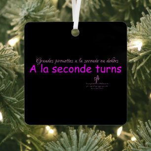 A La Seconde Turns Black and Pink Sq. Metal Ornament