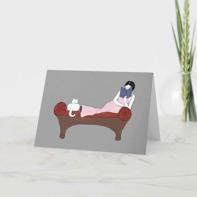 A Lady, A Cat and A Very Good Book Note Card (Front)