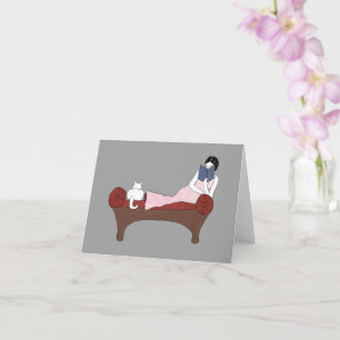 A Lady, A Cat and A Very Good Book Note Card