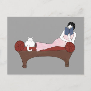 A Lady, A Cat and A Very Good Book Postcard