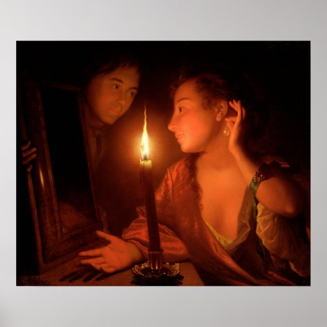 A Lady Admiring An Earring by Candlelight Poster (Front)