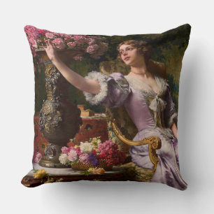 A Lady In A Lilac Dress With Flowers Throw Pillow