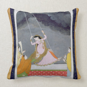 A lady on a swing, Kangra, Punjab hills c.1790 (op Throw Pillow