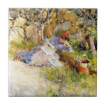 A Lady Reading a Newspaper by Carl Larsson Tile<br><div class="desc">Famous art nouveau painting by Carl Larsson,  A Lady Reading a Newspaper.</div>
