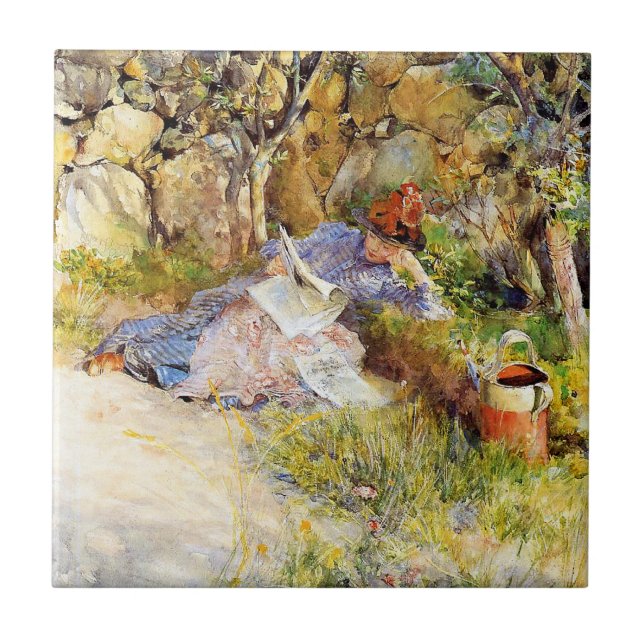 A Lady Reading a Newspaper by Carl Larsson Tile (Front)