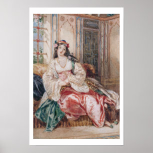 A Lady Seated in an Ottoman Interior Wearing Turki Poster