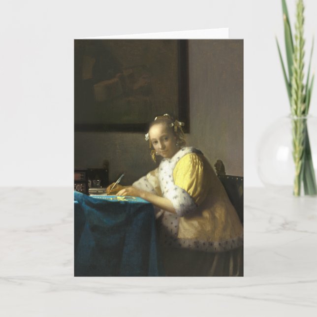 A Lady Writing a Letter Blank Greeting Card (Front)