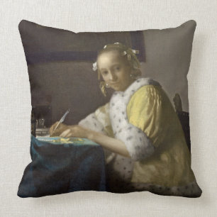 A Lady Writing, c. 1665 (oil on canvas) Throw Pillow
