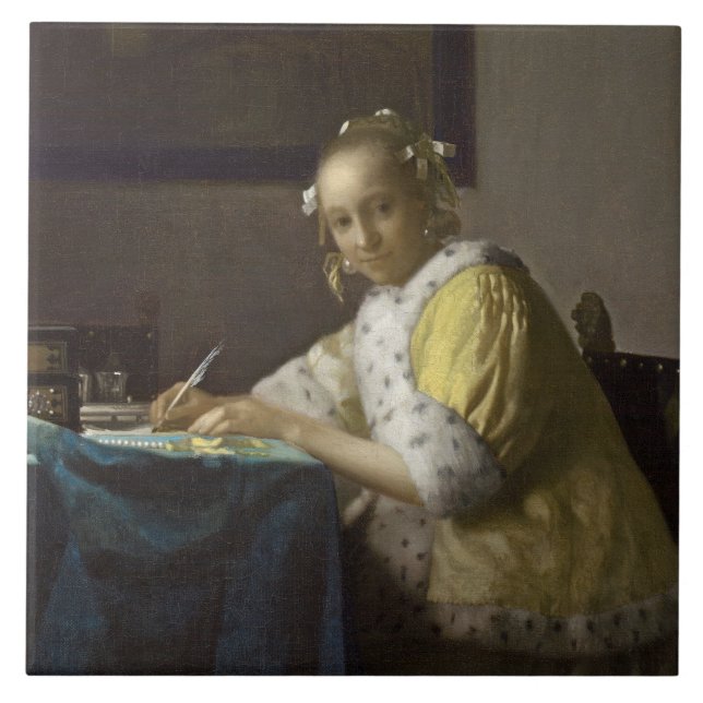 A Lady Writing, c. 1665 (oil on canvas) Tile (Front)